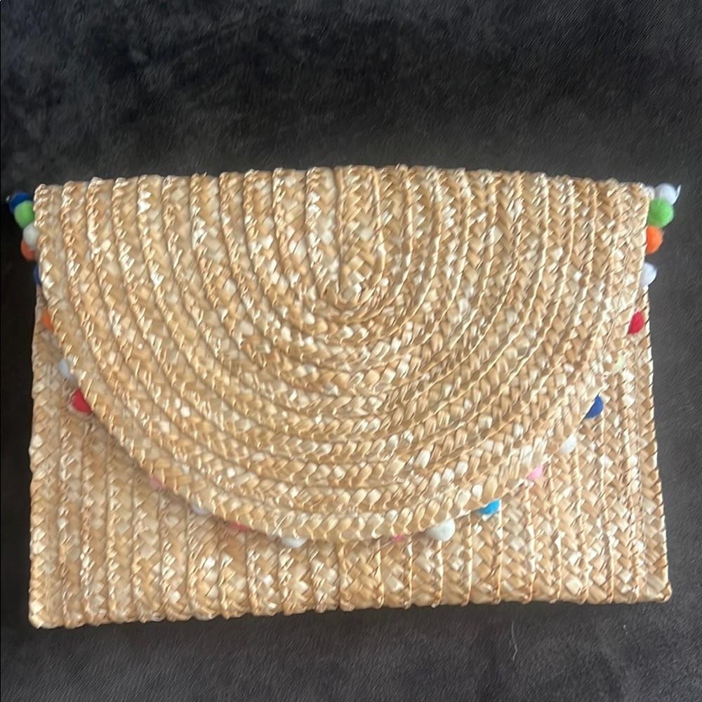 Woven Straw Clutch with Colorful Accents